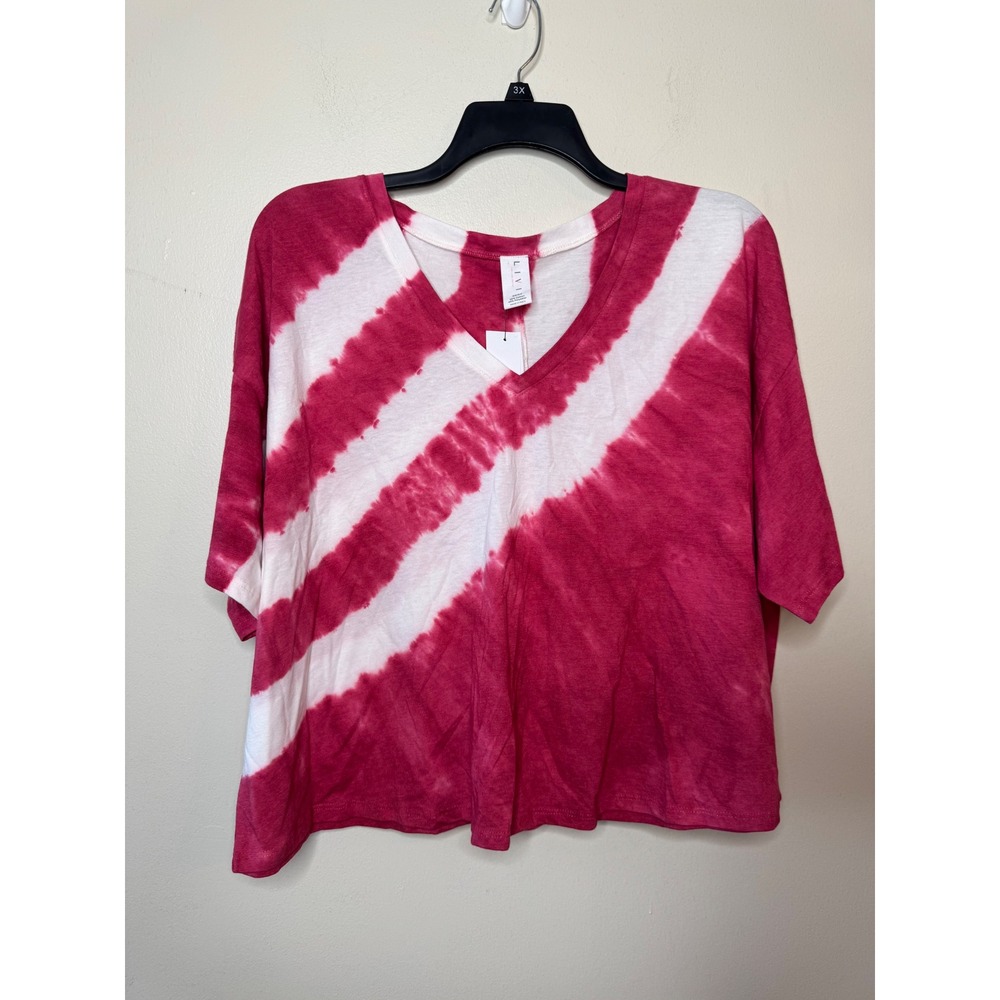 Livi Lane Bryant Pink White Tie Dye V-Neck Boxy Active T-Shirt 22/24